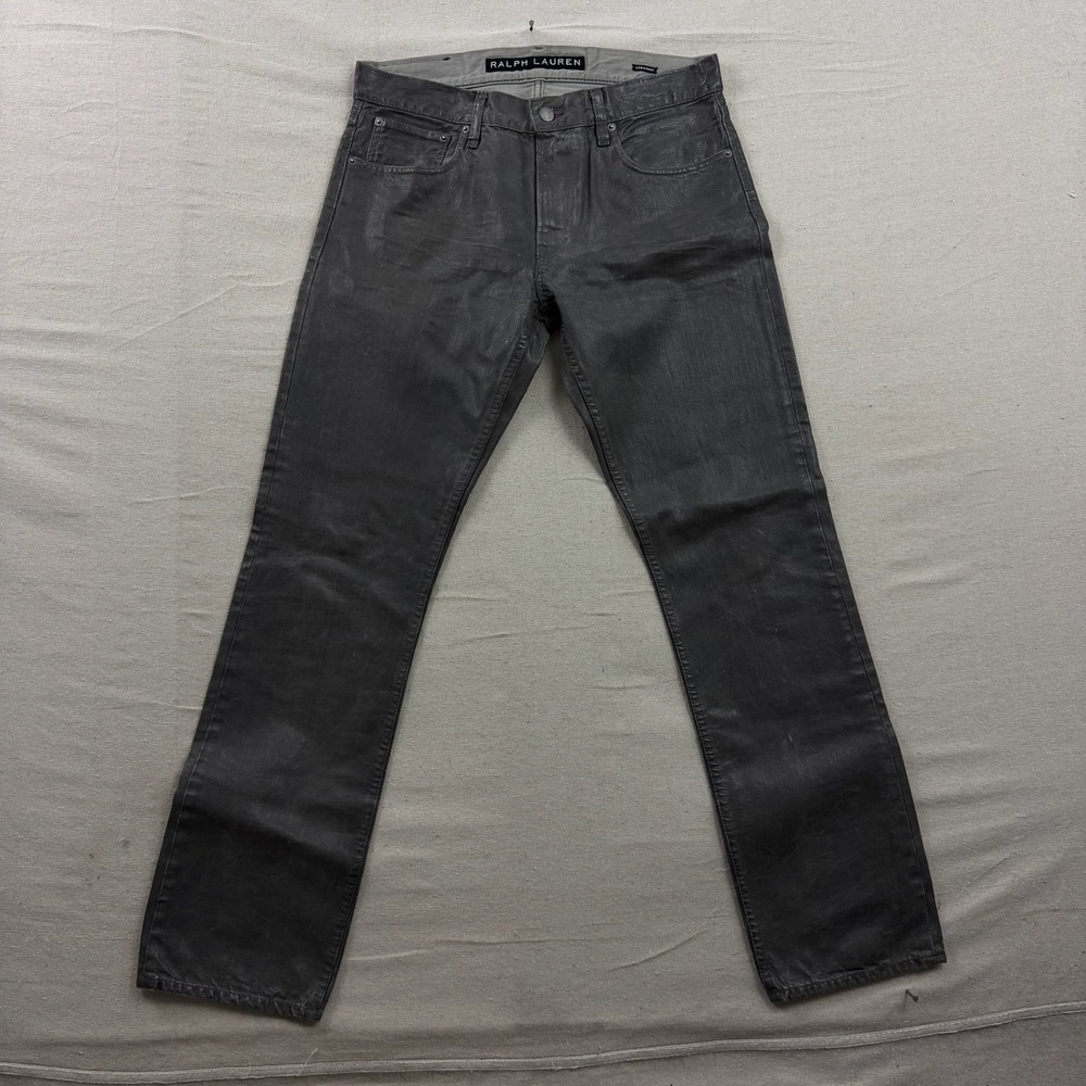 Ralph Lauren Black Label Straight Leg Jeans Mens 32/32 Gray Coated Waxed Denim